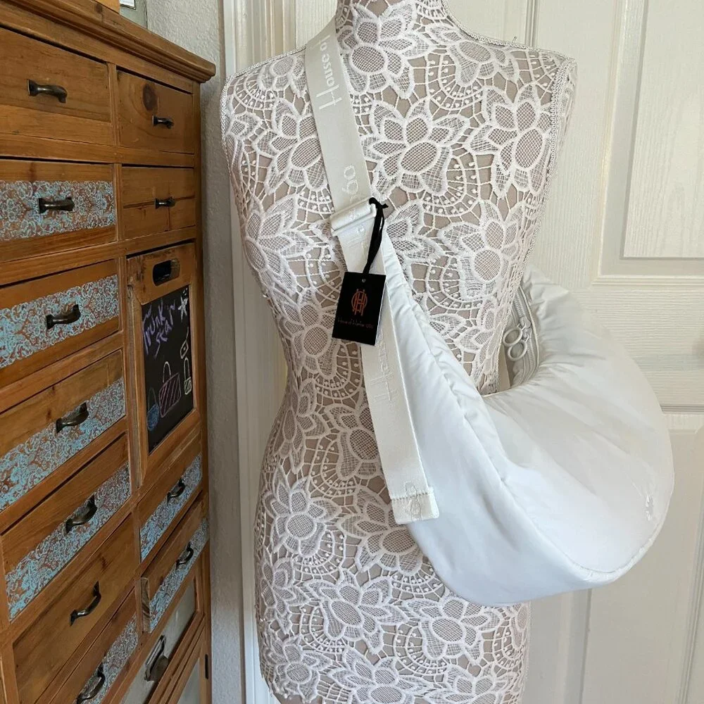 House of Harlow 1960 - Crescent Nylon Zip Hobo Shoulder Bag- White -NWT